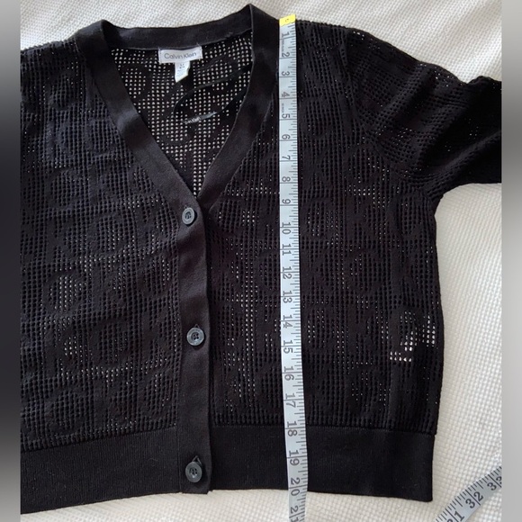 Women’s CALVIN KLEIN black buttoned cardigan‎ with all over CK Logo size Large - Picture 7 of 9